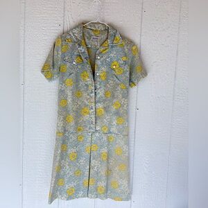 Vintage 1960s Yellow Floral Mini Dress Small